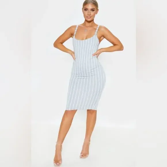 striped bodycon dress midi The Stacie Dress: Black White Striped Bodycon Midi Dress Medium